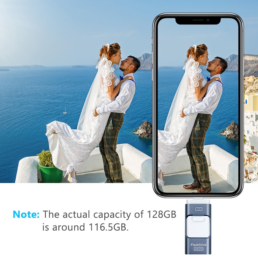 AXFEE Pamięć USB do telefonu, 4 w 1 USB 3.0 Flash Drive, 128 GB pamięć flash, zewnętrzna rozbudowa pamięci Fotostick, Memory Stick Flash Drive do telefonów z systemem Android, PC, Pad, kopiowanie