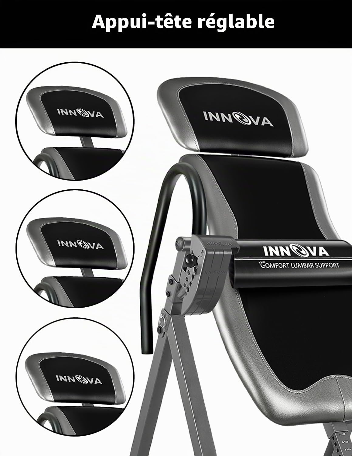 Innova Table d'inversion avec appuie-tête réglable, Supports de Cheville réversibles et capacité de Poids de 136 kg