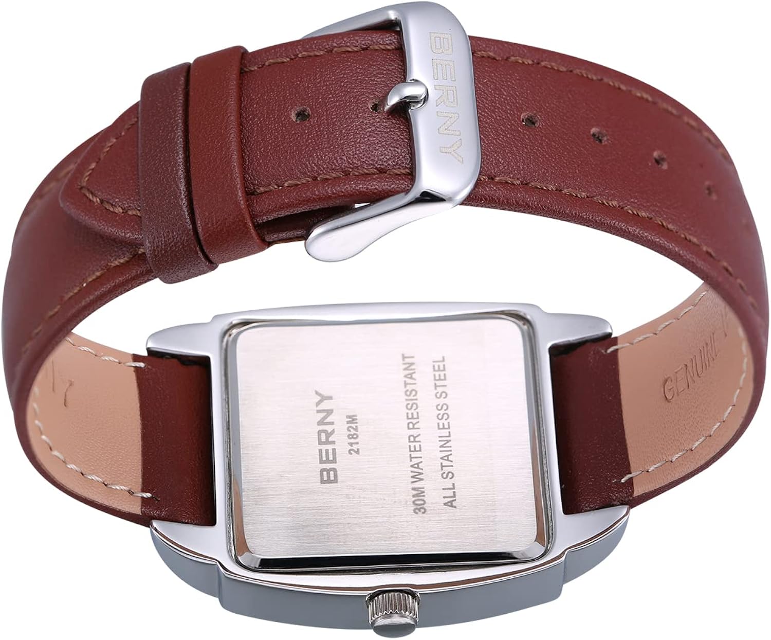 BERNY Classic Men's Watches Rectangular Stainless Steel Watch Genuine Leather Strap Watch Roman Numeral Luxury Wristwatch Analog Display Japanese Quartz Tank Watch Grey