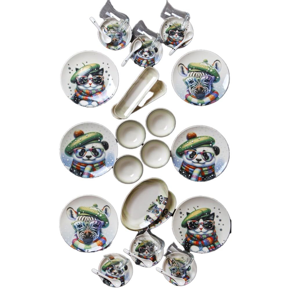 32-częściowy serwis śniadaniowy dla 6 osób – Ice Age Bone China – wysokiej jakości porcelana – nadaje się do mycia w zmywarce – opakowanie prezentowe – kompletny zestaw