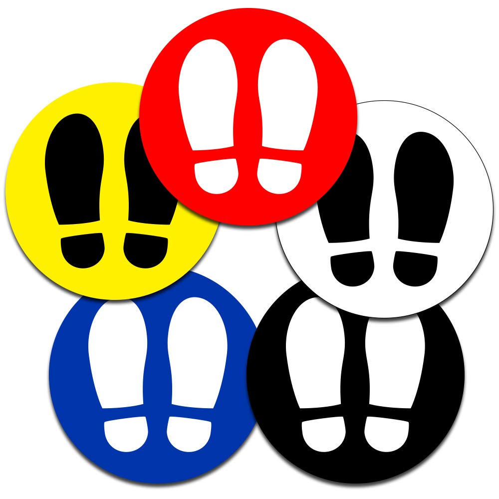 4 Adesivi Pavimento Impronta Gialli - Distanziatori Sociali Per Negozi, 19 Cm Diametro - Foto 7