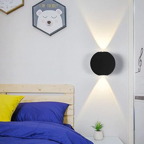 Miniatura 4 de Lámpara de pared para exteriores, lámpara redonda negra montada en la pared, aplique de pared exterior LED, lámparas de pared de aluminio modernas