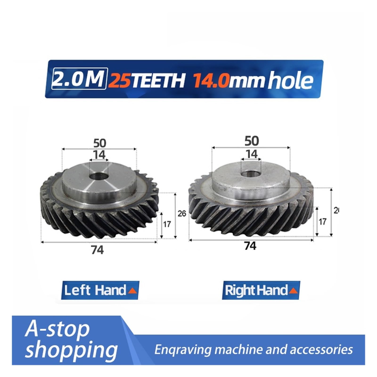 Ingranaggi elicoidali destrorsi e sinistrorsi 2 moduli 25 denti foro interno 14 mm Cremagliera e pignone CNC(Left)