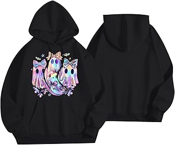 Halloween Hoodies for Women 2025 Fall Fashion Long Sleeve Cute Ghost Graphic Lightweight Hoodie with Pockets