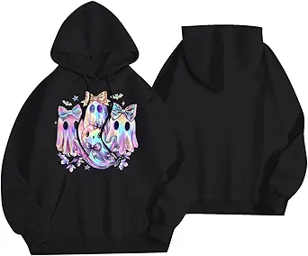 Halloween Hoodies for Women 2025 Fall Fashion Long Sleeve Cute Ghost Graphic Lightweight Hoodie with Pockets