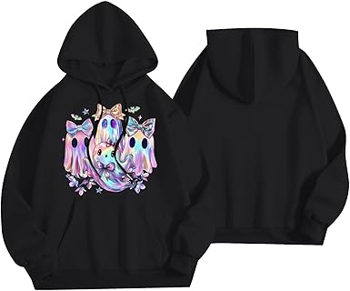 Halloween Hoodies for Women 2025 Fall Fashion Long Sleeve Cute Ghost Graphic Lightweight Hoodie with Pockets