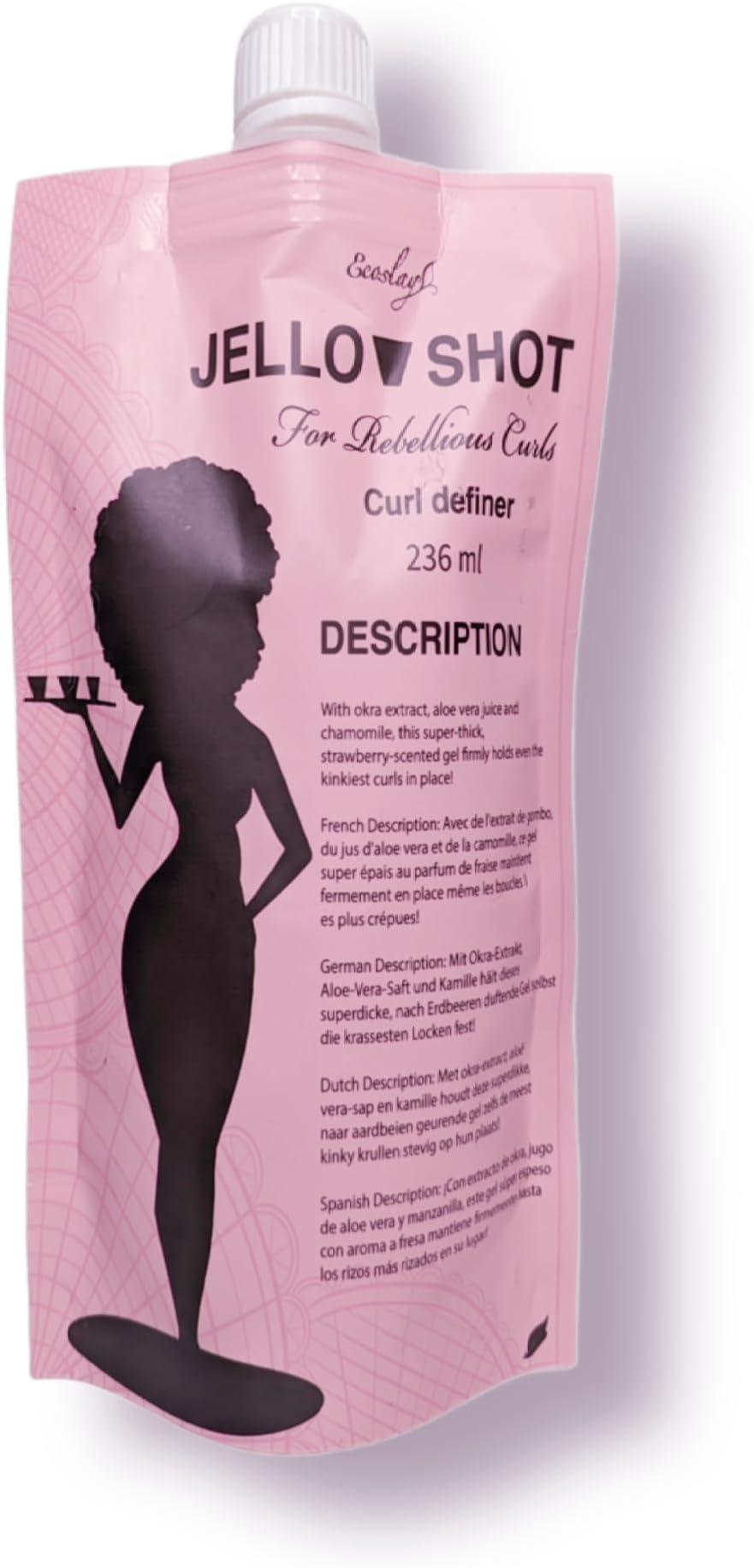 Ecoslay Jello Shot Gel - Extra Firm, Strong Hold Gel - Aloe & Okra Formula - Perfect For Kinky Curly Hair, Type 4c - Ideal for Women's Curly Hair Styling Needs - Hold Can Last Up To 7+ Days - 8oz