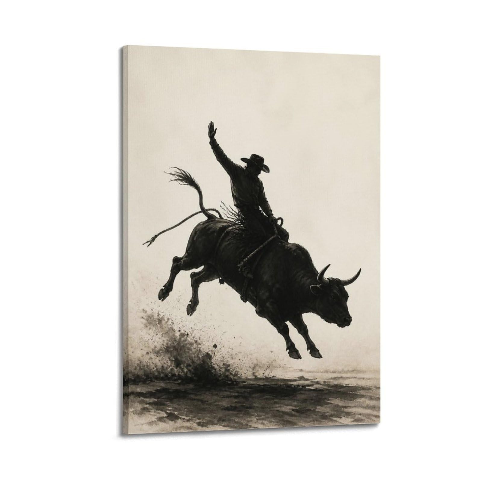 OKAHYS Minimalist Silhouette Rodeo Bull Riding Poster Western Modern Modern Decorative Canvas Prints - Ideal Wall Art for Family, Man Cave, Game Room, Boys & Girls Bedroom 20x30inch(50x75cm)