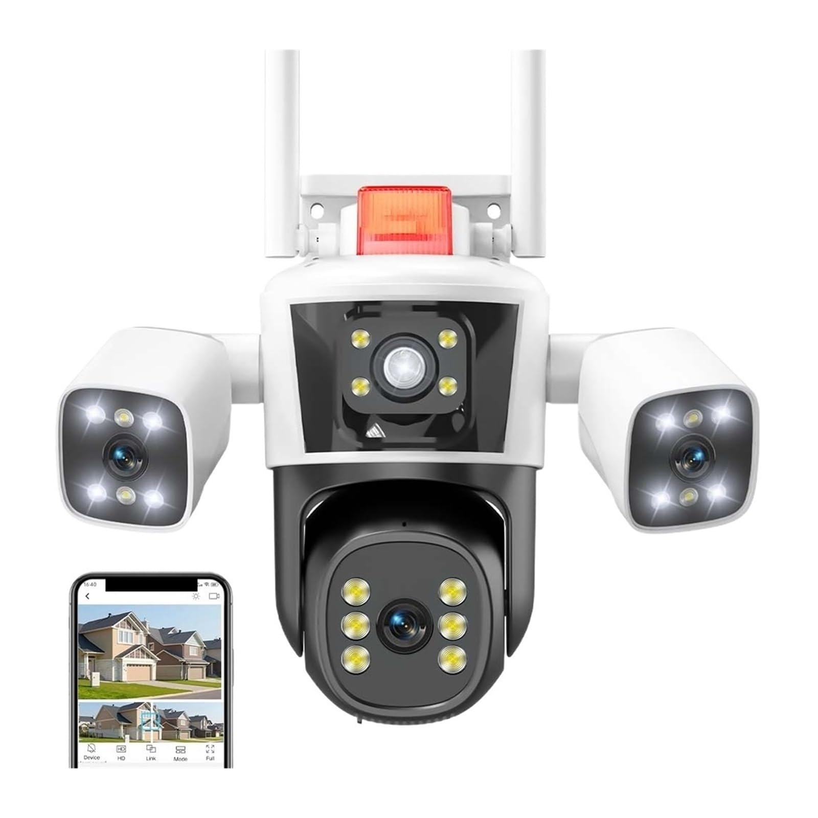 Kamera bezpieczeństwa, Kamera IP 6K 12MP Trzyobiektywowy widok panoramiczny Zewnętrzna kamera PTZ Śledzenie AI Ochrona bezpieczeństwa Kamery monitorujące CCTV(12MP Cam Add 128G)
