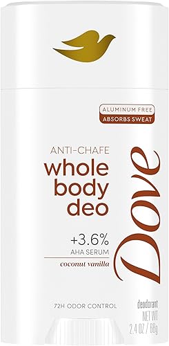 Dove Whole Body Deo Aluminum Free Anti-Chafe Deodorant Stick for Women Coconut Vanilla 2.4 oz