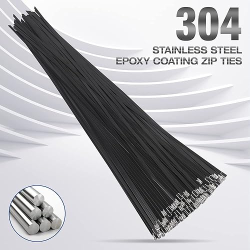 Miniatura 2 de WORKTOOL - Bridas de metal resistentes de color negro, 40 bridas de acero inoxidable negras de 19.8 pulgadas, bridas de alambre autoblocantes