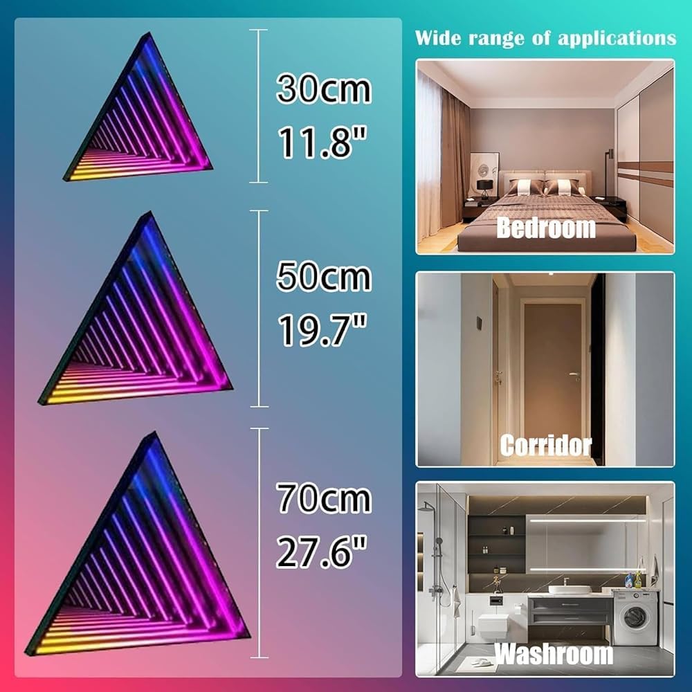 Infinity Mirror Tunnel Light, luce LED a specchio su un lato, app + telecomando, luce infinita sensoriale, per casa, scrivania, soggiorno, decorazione per feste, M