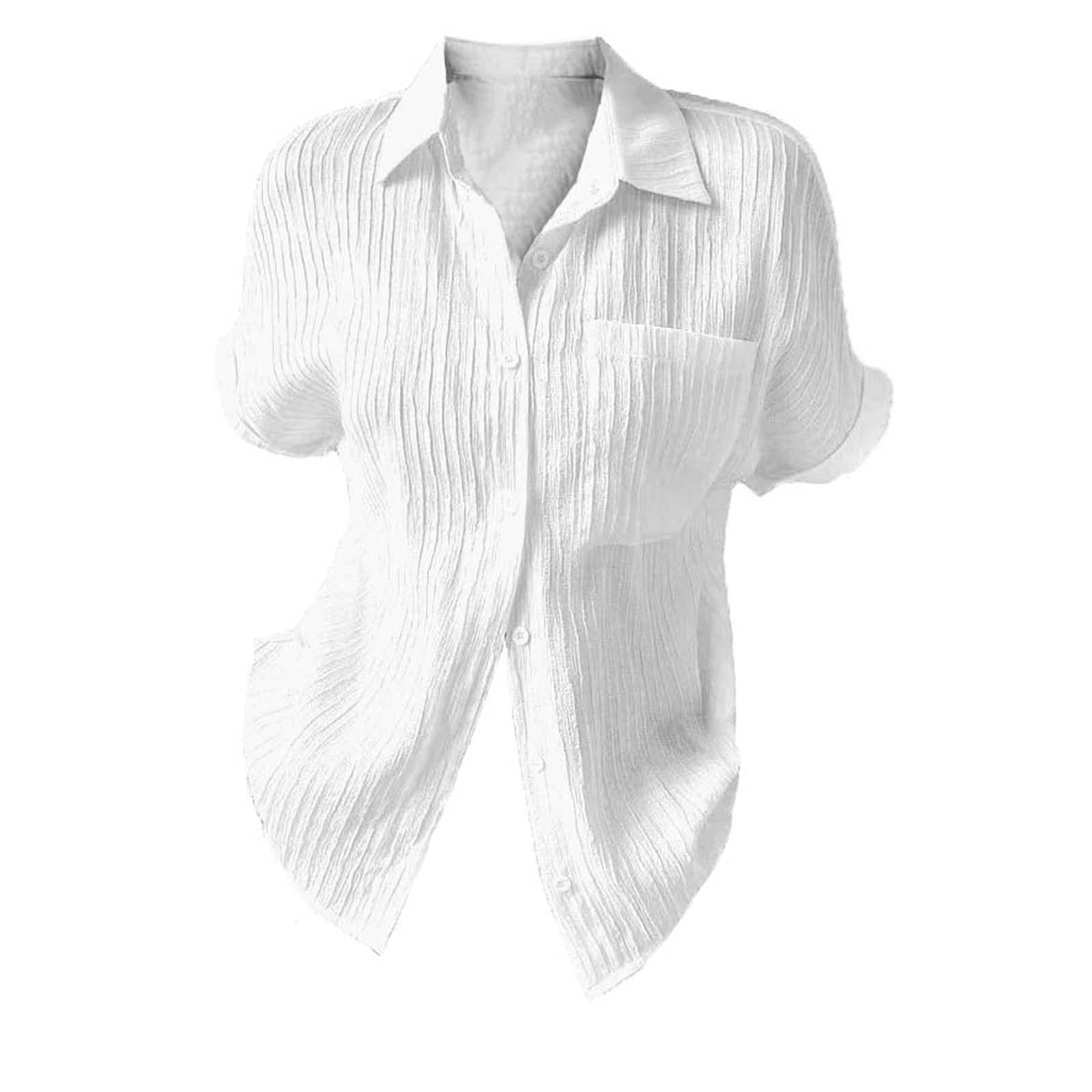 Camicie di garza alla moda a maniche corte con colletto per le donne con risvolto 2025 estate a righe abbottonate top in lino comodo leggero in cotone tuniche fidanzato Vcation casual tinta unita
