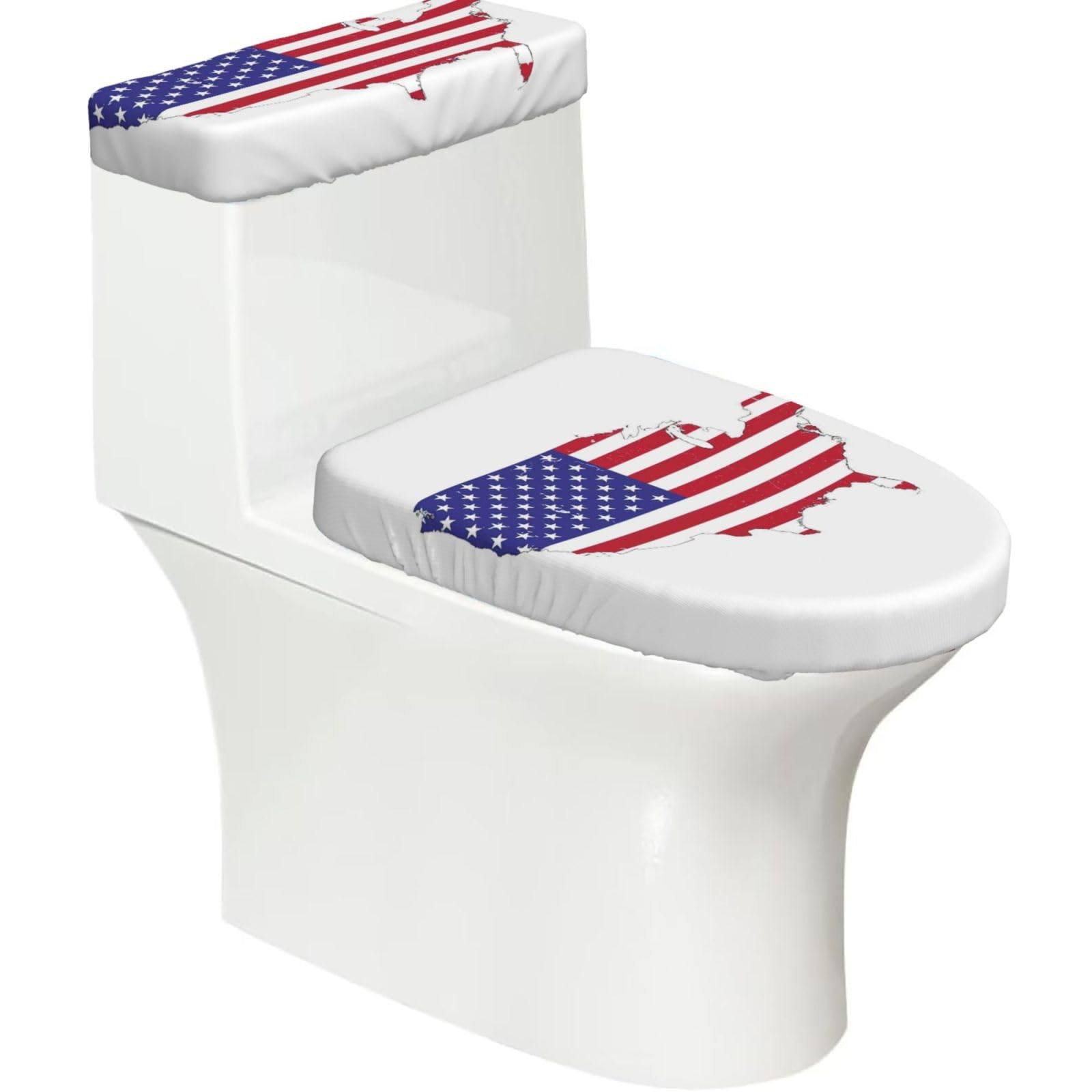 Usa Flag Map Print Toilet Covers Set With Elastic Bottom, Universal Toilet Lid And Toilet Tank Covers