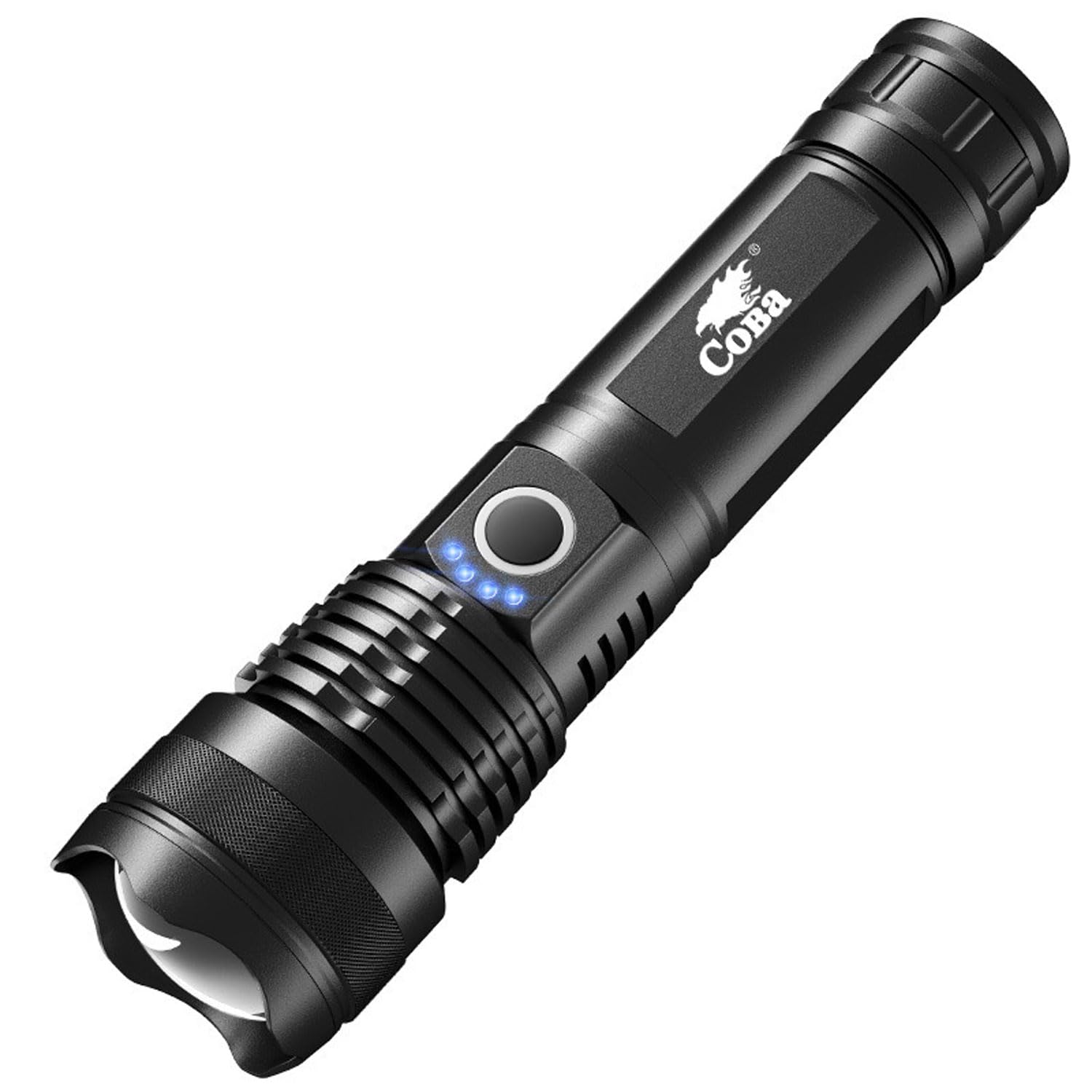 Rechargeable LED Flashlights High Lumens, Black Retractable Focus Ultra Bright Flashlight, Powerful Battery Aluminum Alloy Flashlight, Waterproof Handheld Flash Light for Camper Mini Flash Accessory