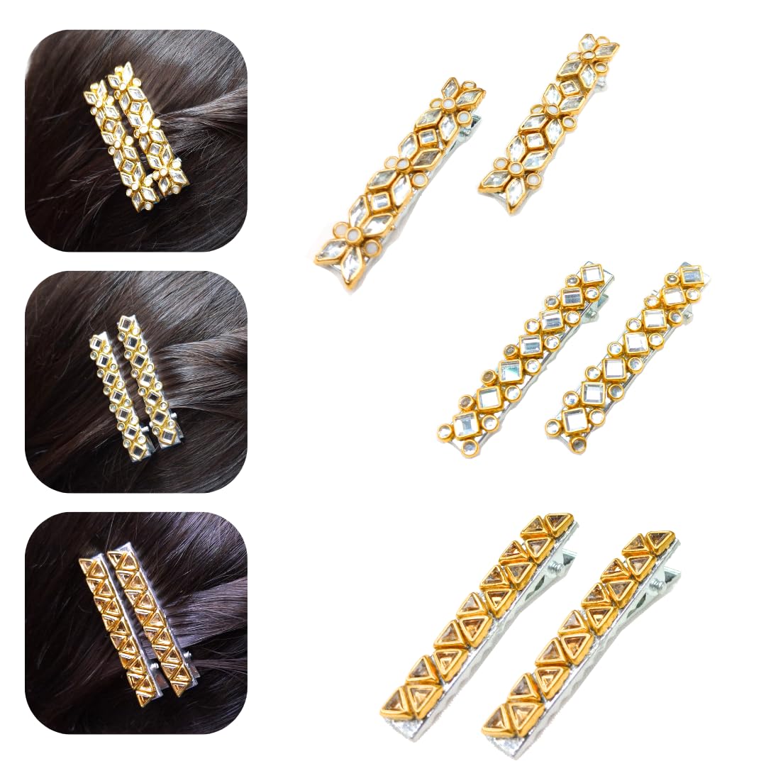 NandaVanam Hair Clips for girls kids Hair Accessories for Girls Kids Women with Kundan Stones, Alligator Clips, 6 Pieces (B0CJLJQM61) Amazon Price History, Amazon Price Tracker