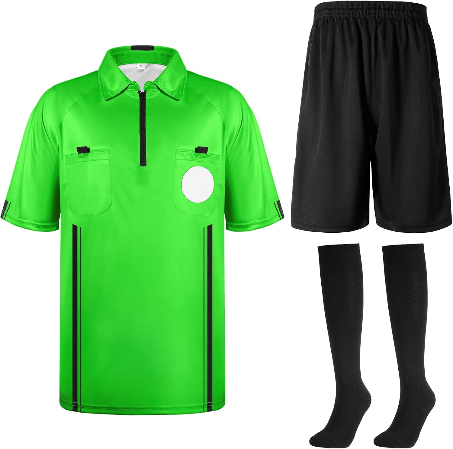 Cuffbow 3 Pcs Men's Soccer Referee Jersey Short Set Official Pro Soccer Referee Shirt Short Sleeve, Sports Pants and Socks
