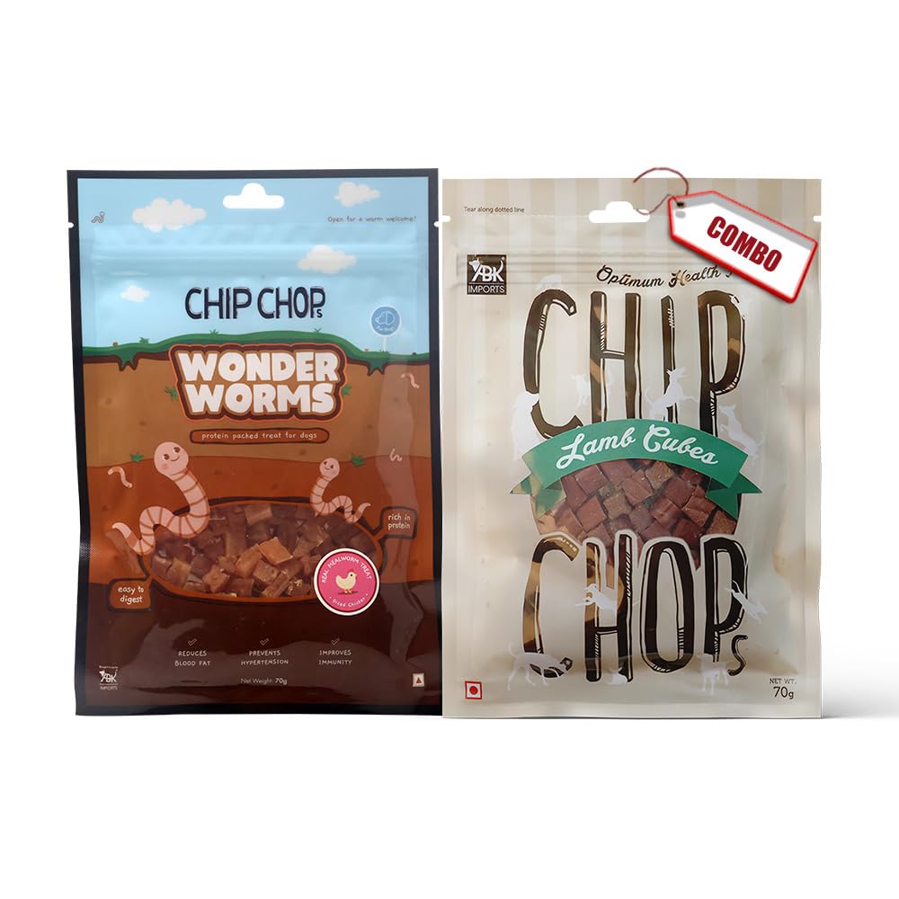 Chip Chops Dog Treat Combo (Diced Mealworms & Chicken and Lamb Cubes) 70gm Each - Protein Rich Snacks for All Dog Breeds (B0CM68R5N5) Amazon Price History, Amazon Price Tracker