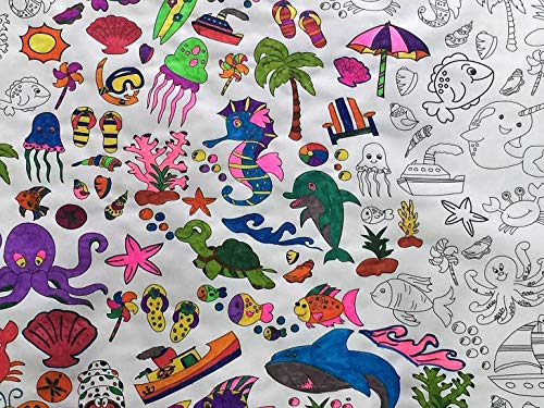 The Coloring Table - Colorable Oceantime Fun Tablecloth - Square