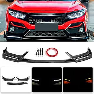 Carbon Fiber Style Front Bumper Lip W/Light Compatible with 2017-2021 Honda Civic Hatchback & Si, Air Dam Spoiler Splitter with LED Daytime Running Lights Fit for 2017 2018 2019 2020 2021