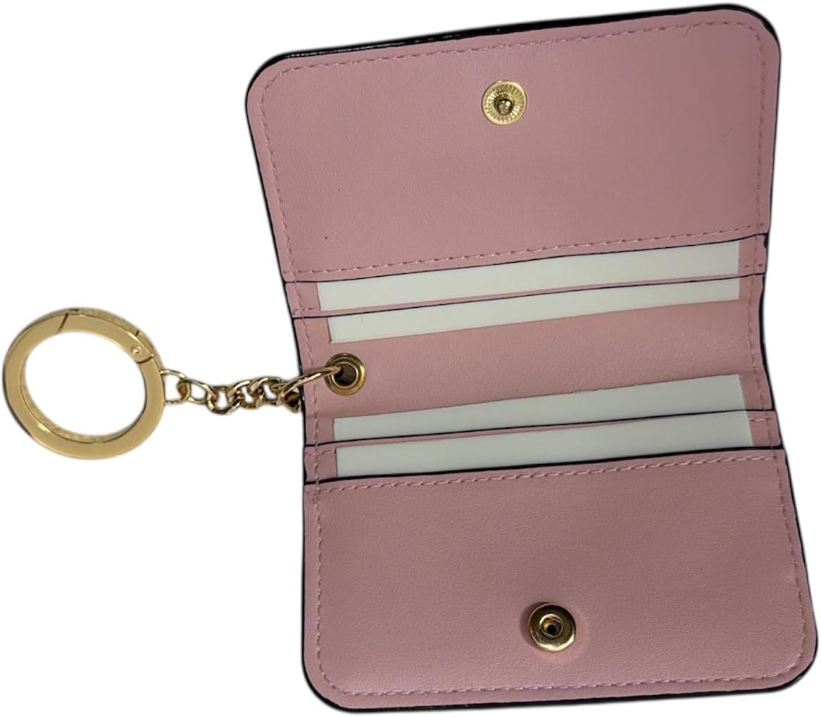 Victoria's Secret Pink Stripe Foldover Card Wallet Keychain – ID Holder Compact Mini Wallet New