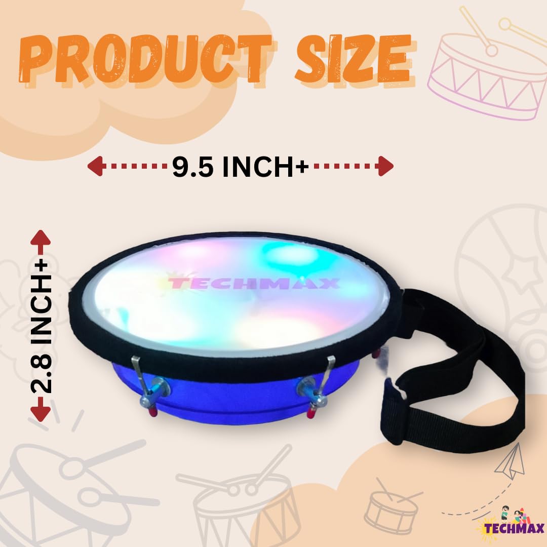 Lighting Dholak Tasha - Sensor Based - Rechargeable (Blue - Single Side - 9INCH) 1