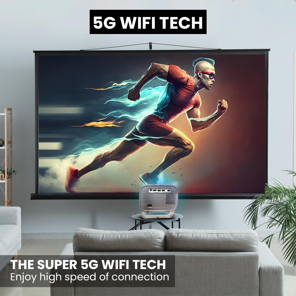 WTONISY Mini proiettore 360 ° rotante supporto 1080P Android13.0 proiettore montato a parete con altoparlante, Netflix, messa a fuoco automatica 2+16GB Auto Keystone con TV box uso domestico