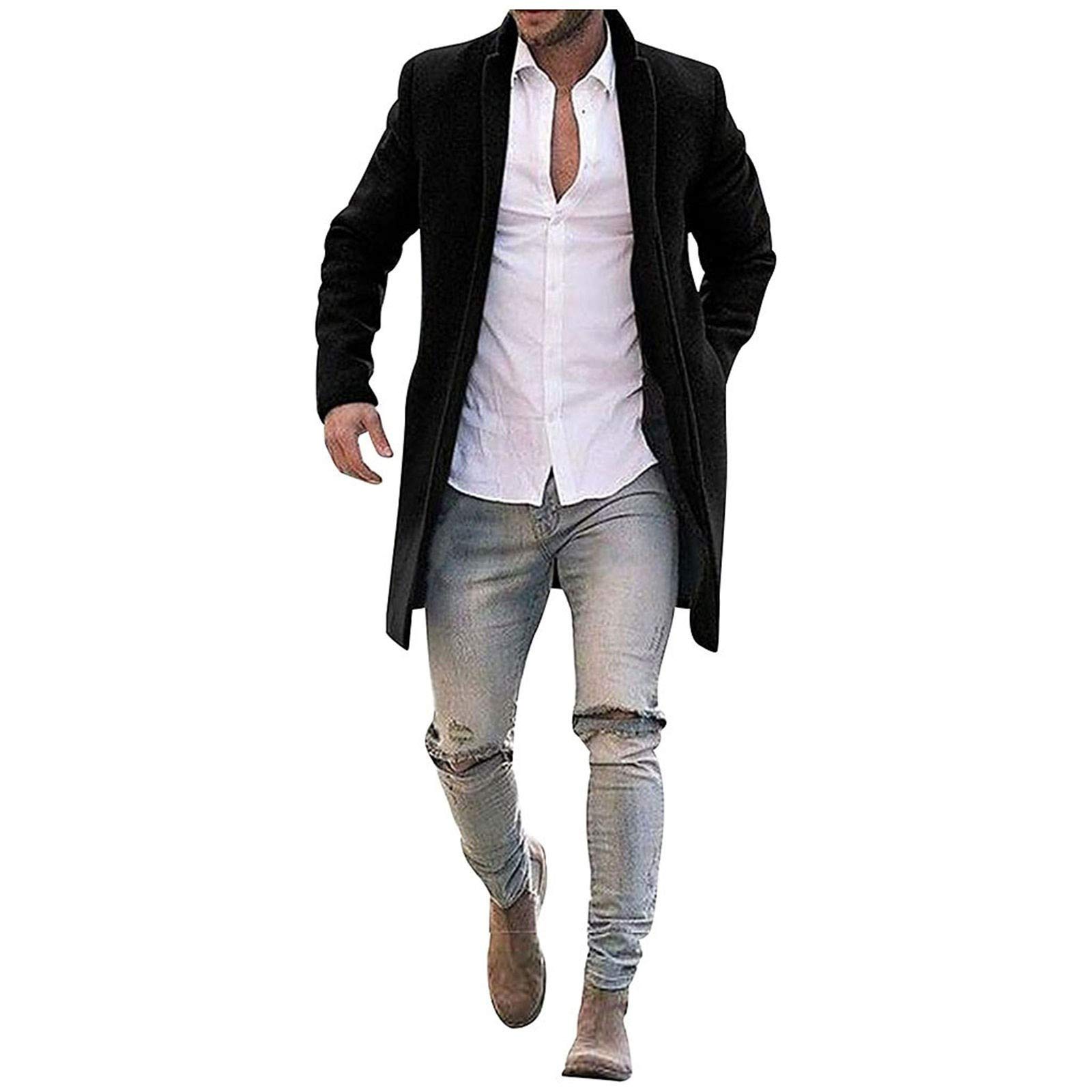 Generisch Trench Coat Uomo Lungo Cardigan Abbottonatura Revers Giacca a vento Tinta Unita Cappotto Invernale Slim Fit Cappotto di Lana Elegante Trench Coat Classico Cappotto Piselli