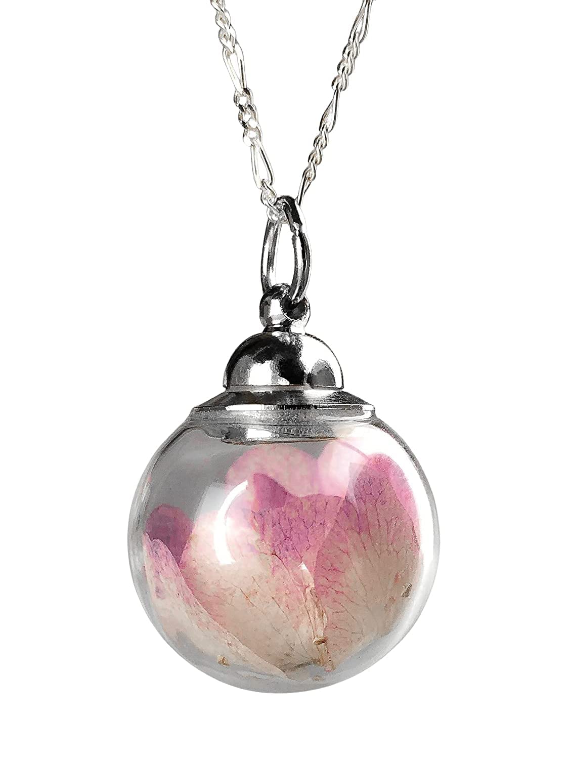 MadamLiliReal Cherry Blossom Pink Glass Pendant Necklace - 925 Sterling Silver - Floral Bridal Jewelry with Gift Box