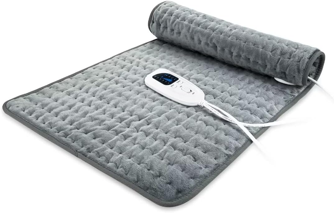 Manta Electrica Lumbar, Manta eléctrica para espalda, cuello, hombros y vientre con función de apagado automático, Franela Suave Gris Oscuro, 85 X 43 cm