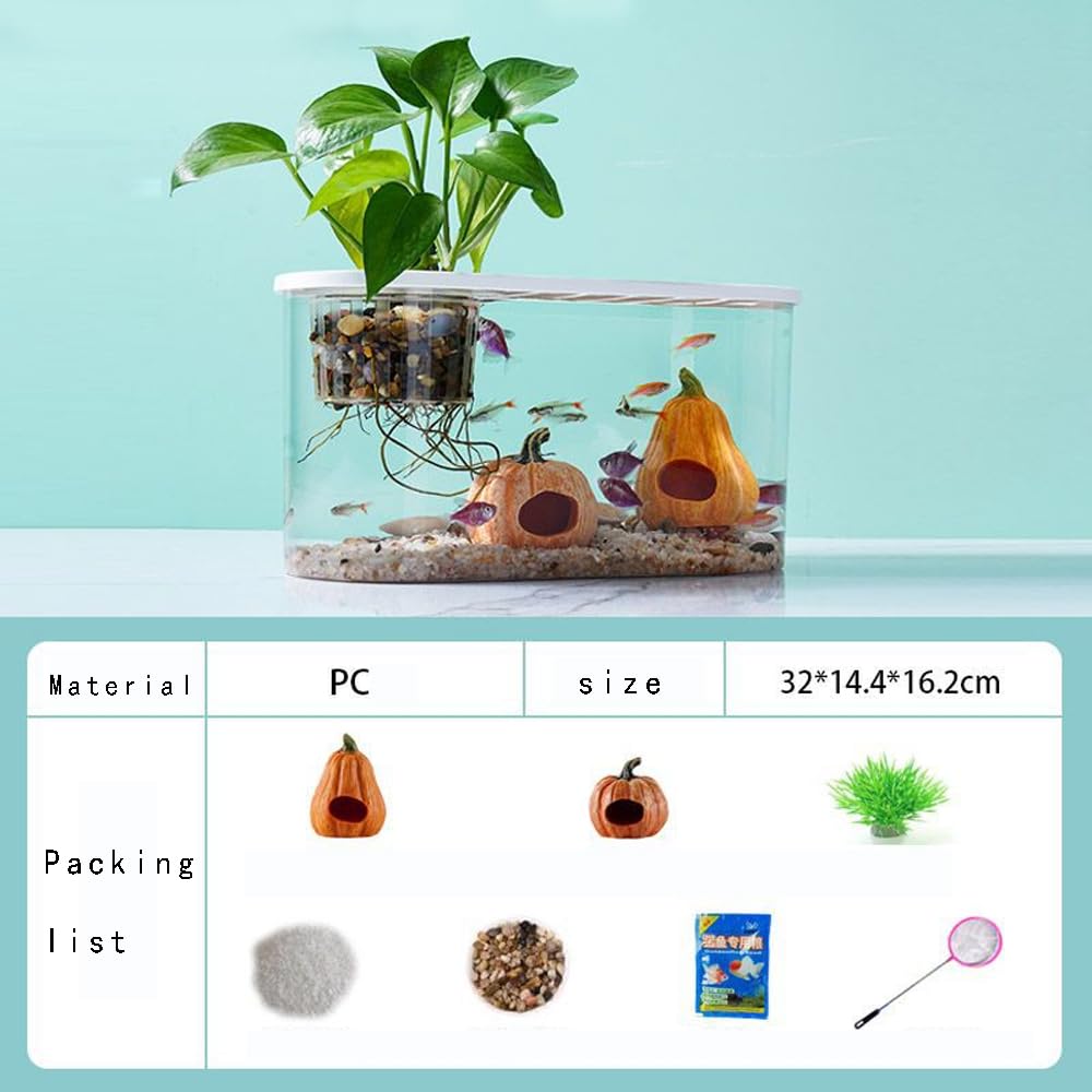 HAZARA Casa de Calabaza pecera Sala de Estar hogar Escritorio Perezoso de plástico de tamaño pequeño y Mediano Acuario Acuario de Peces de Colores Eco Creativo-Medium