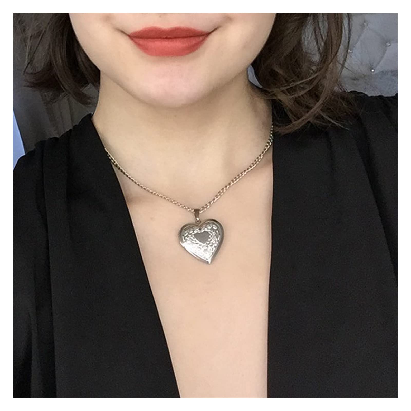 MicVivien Kleur Veranderende Ketting Fotolijst Foto Medaillon Hanger Ketting Rvs Vrouwen Retro Medaillon Kleurverandering Stemming Kettingen Mode Sieraden, Roestvrij staal legering Hars, Geen