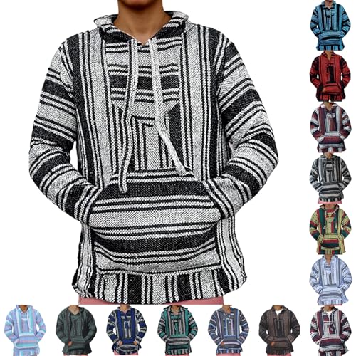 Hoodies for Men Mexican Baja Pullover Poncho Sweater Long Sleeve Drawstring Sweatshirt 2025 Fall Outfits with Pockets