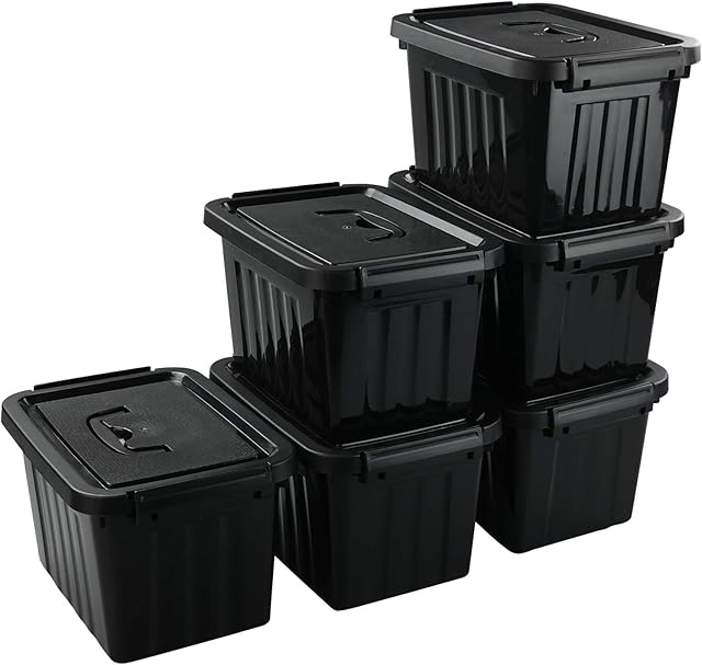 Uumitty 6 Packs 6 L Small Plastic Storage Box with Lid, Black