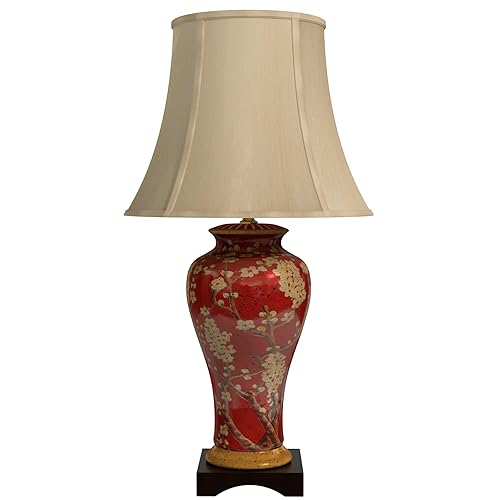 Red Lantern 30" Glazed Sakura Blossom Vase Lamp