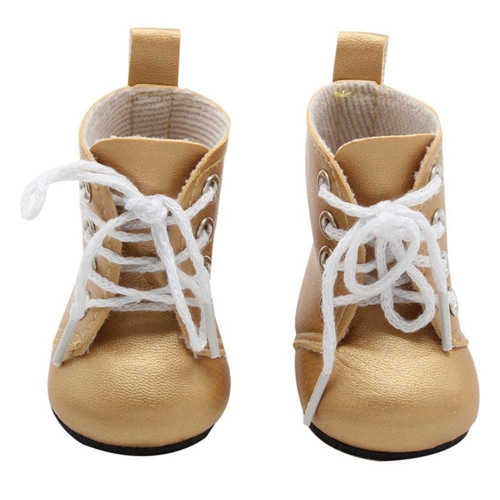 Uterui 18in Doll Leather Boots for 46cm American Doll Lace-up Shoes Costume Accessory (Gold)