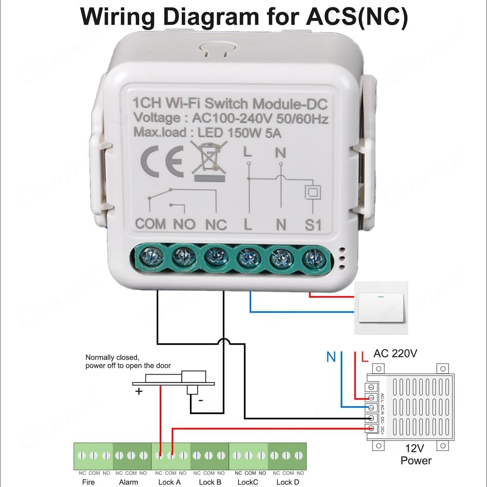 Yueyang Interruttore Intelligente WiFi Relè Wireless 1 Canale DC 12/24V AC 100-240V, Modalità Jog/Blocco, APP Tuya/SmartLife Telecomando, Contatto a Secco, Funziona con Alexa Google