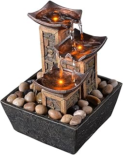 GOSSI Indoor 3-Tier Relaxation Tabletop Fountain Simulation Stone Pillar...