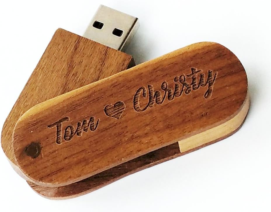 Personalised Wooden Swirl Walnut 8GB USB Flash Drive, Engraved Wood USB Drive Custom Wooden Box, Wedding Photo Storage Gift, Business Promotional Gift