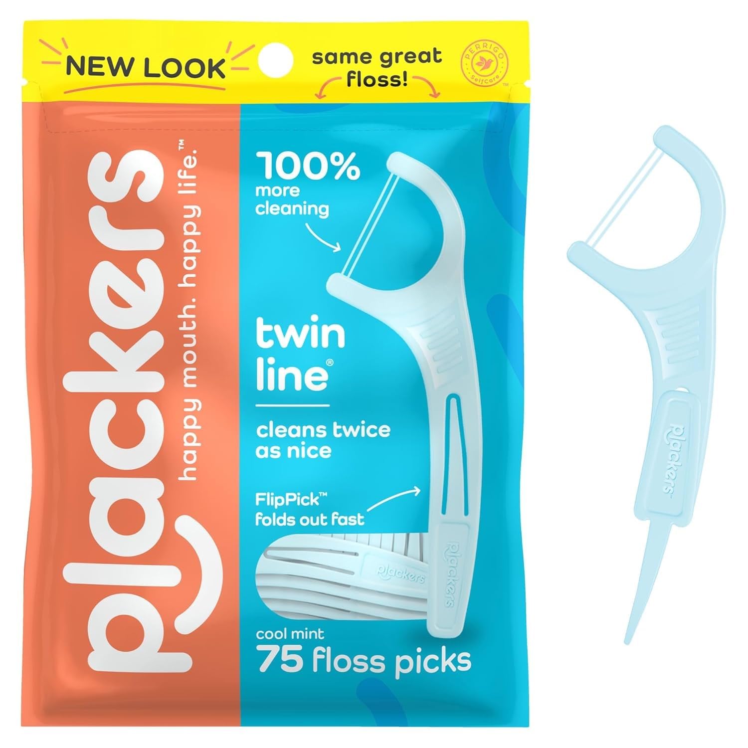 PLACKERS Twin-Line Dental Flossers, Cool Mint 75 Each(Pack of 10)