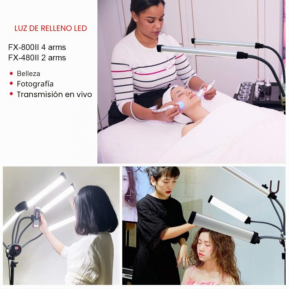 FX-480ii Plegable 50W 3200K-5500K LED Video Studio Doble Brazo Llenado Anillo de Luz con Puerto de Carga USB,Trípode de 200cm Tiras Largas Soportes para Teléfono Cámara YouTube Video