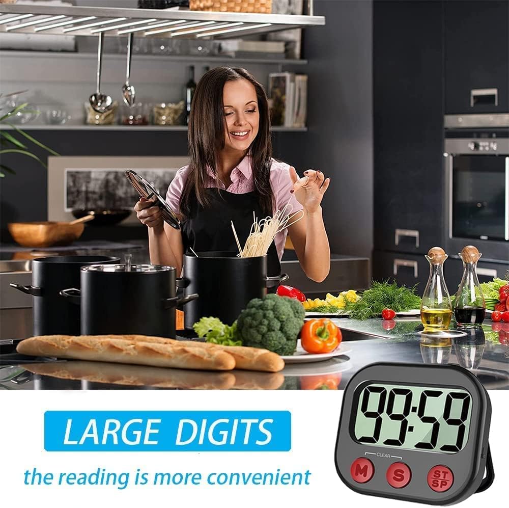 Temporizador de cocina, temporizador visual digital, reloj magnético, cronómetro, temporizador de cuenta regresiva, pantalla LCD grande, dígitos grandes, alarma fuerte para cocinar, ducha, baño
