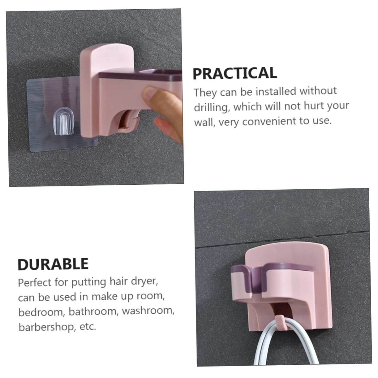 BESTYASH Blow Dryer Holder Wall Mount Hair Dryer Rack No Drill for Bathroom Bedroom