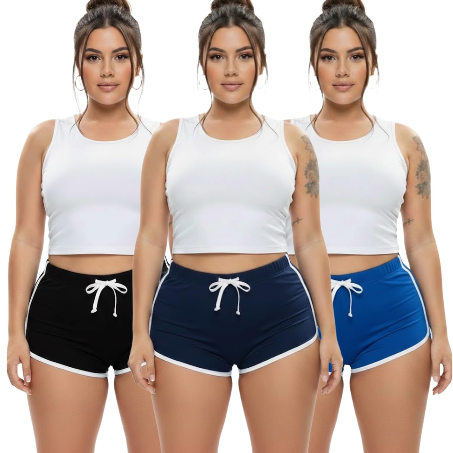 Womens Shorts Cotton High Waist Casual Summer Shorts for Women Stretchable Lycra Sports Gym Running Workout Yoga|Biker Shorts Cycling Shorts Comfortable Casual Wear Bottomwear-Pack of 3-image-17