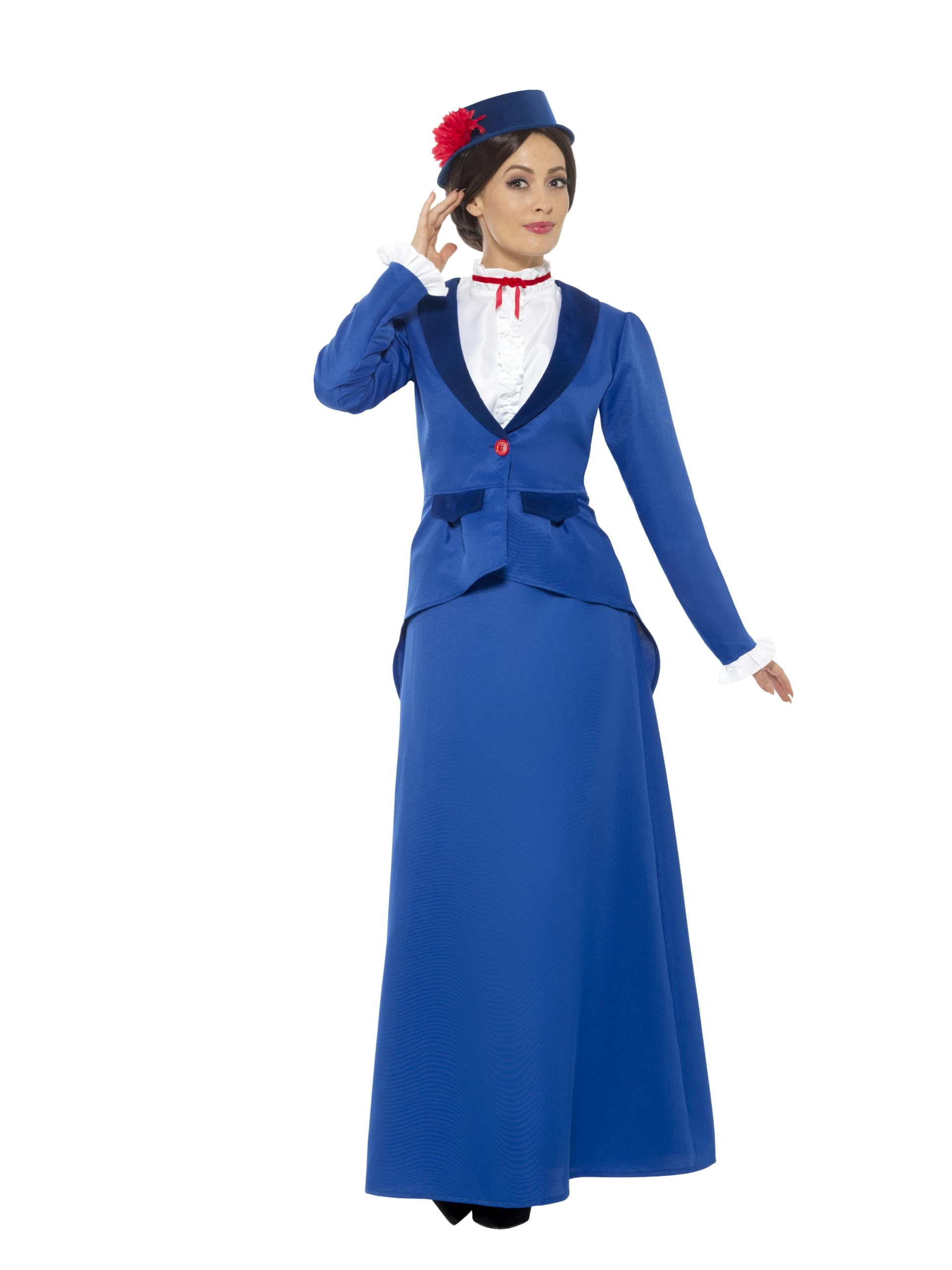 Smiffys Costume nounou ère Victorienne, bleu, avec robe, chapeau et foulard Halloween