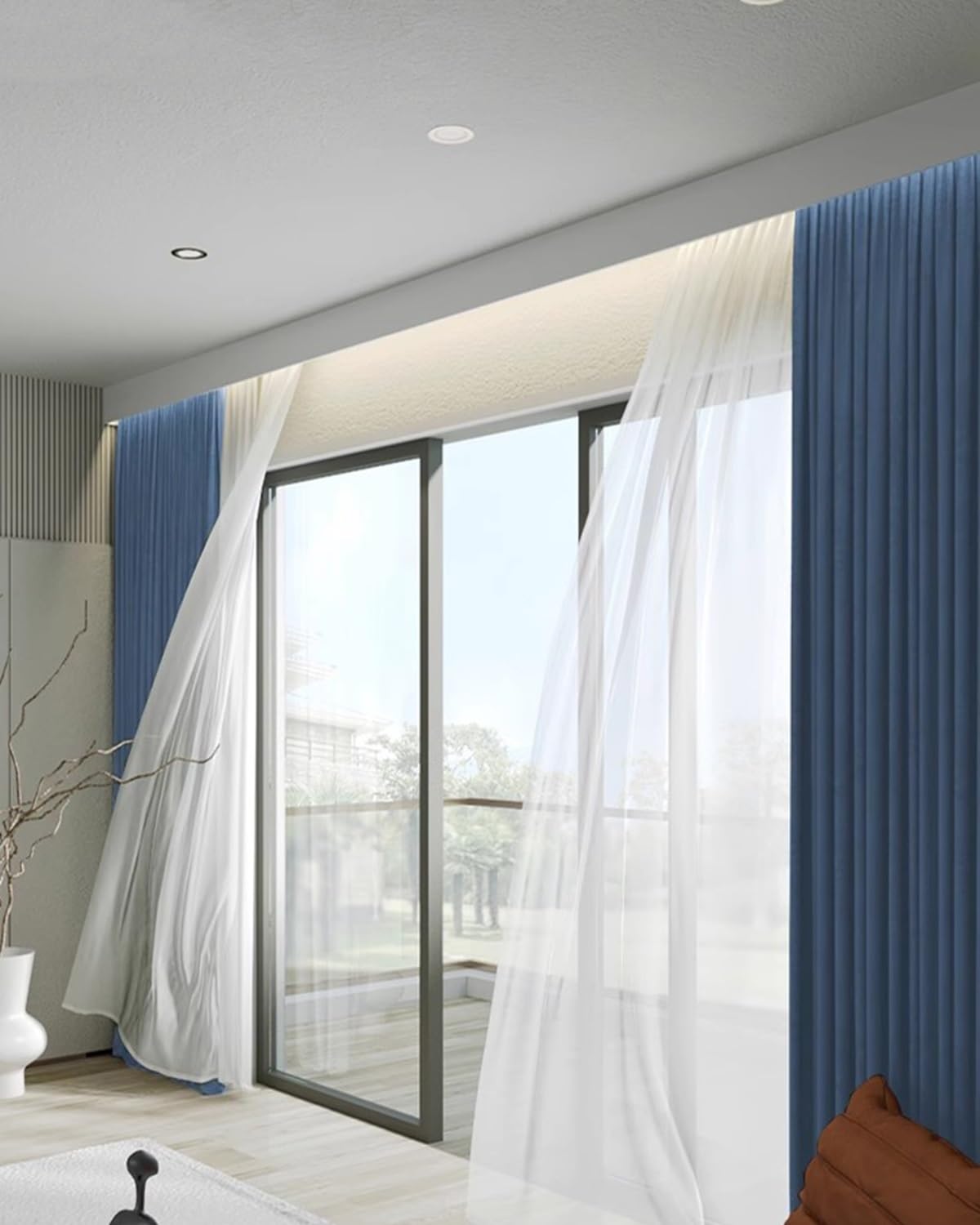 Rail Double Rideau Plafond Blanc - Aluminium Léger Pour Baie Vitrée, Salon & Salle De Bain - 3m Avec Accessoires