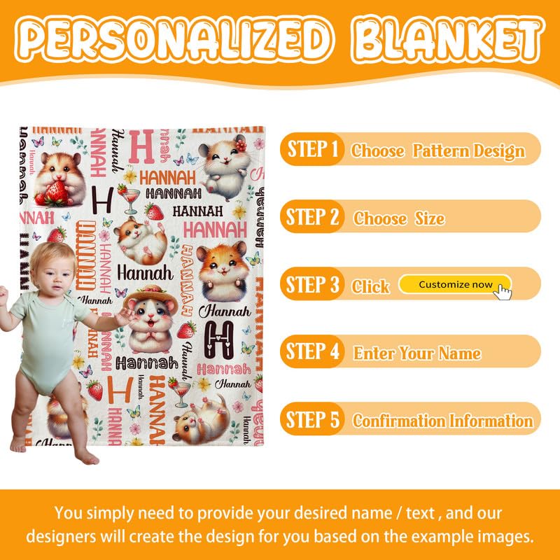 Image of Custom Hamster Blanket for Boys Girls,Ultra Soft Personalized Gifts Baby Blanket,Customized Throw for Toddlers Newborn Stroller Crib,40 inchx50 inch