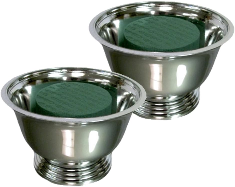 Centerpiece Arrangement Kit (2 Kit Pack) - Each Kit Has (1) Oasis #5 Floral Foam Cylinder + (1) Vacuum Orna Metal Plastic Silver Plated Revere Bowl