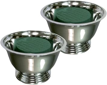 Centerpiece Arrangement Kit 2 Kit Pack - Each Kit Has 1 Oasis Floral Foam Micro Brick + 1 Vacuum Orna Metal Plastic Silver Plated Revere Bowl - Made in The USA