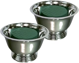 Centerpiece Arrangement Kit (2 Kit Pack) - Each Kit Has (1) Oasis Floral Foam Micro Brick + (1) Vacuum Orna Metal Plastic Silver Plated Revere Bowl - Made in The USA